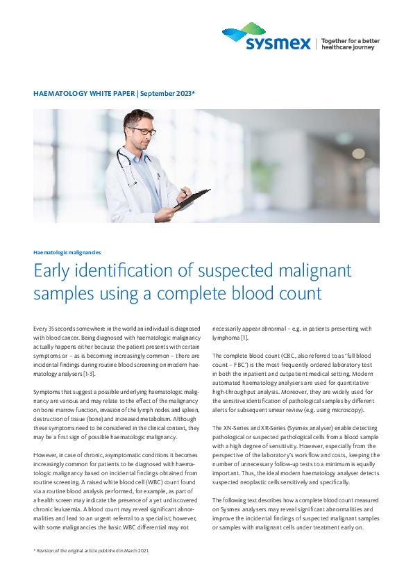Early identification of haematologic malignancies using a complete blood count