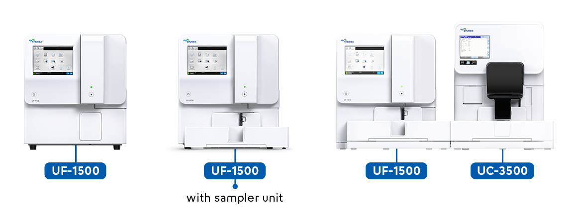 Find your perfect match: The standalone UF-1500, The UF-1500 + sampler unit, the UF-1500 + UC-3500 An image illustrating the three main different ways you can customise the UF-1500. Features three main images. An image of the Uf-1500, the UF-1500 + sampler unit, and the UF-1500 + UC-3500.