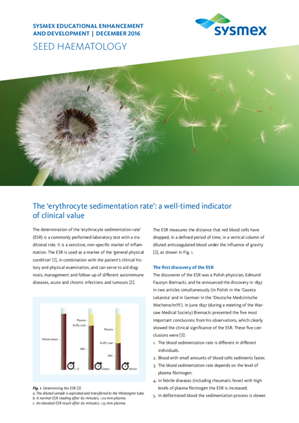 SEED: The ‘erythrocyte sedimentation rate’: a well-timed indicator of clinical value